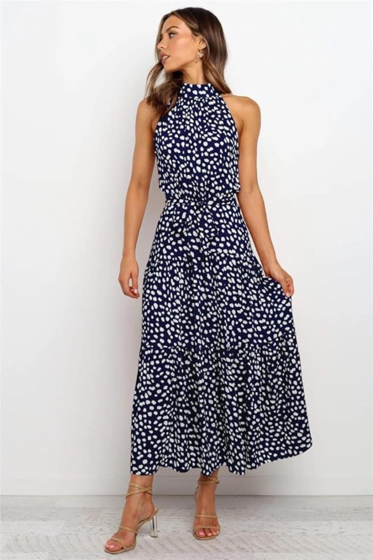 Women's Polka Dot Halter Midi Sundress