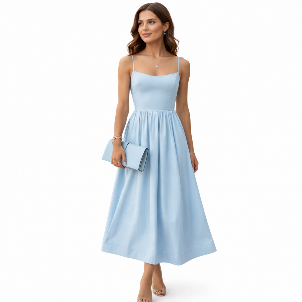 Poppy | Women's A-Line Midi Dress With Fitted Bodice And Full Skirt | Elegant