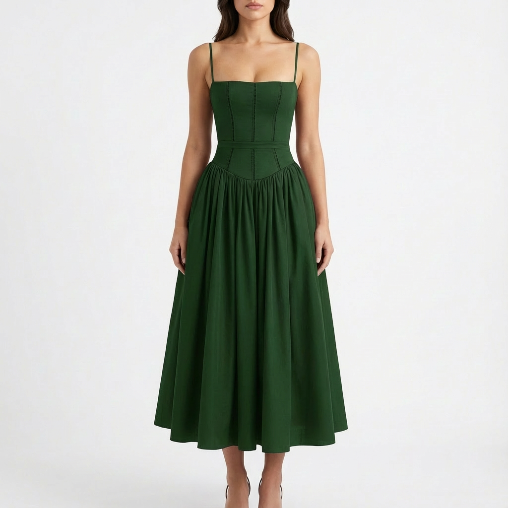 Poppy | Women's A-Line Midi Dress With Structured Bodice And Thin Straps | Chic