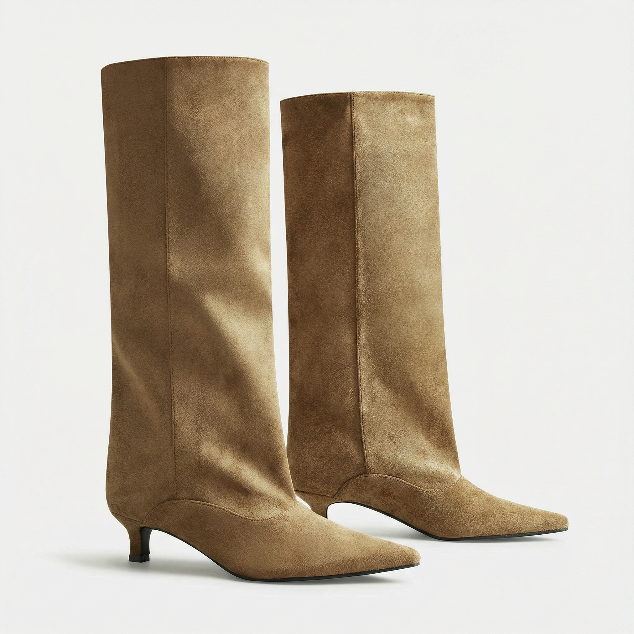 Poppy | Women's Khaki Knee-High Boots With Pointed Toe And Kitten Heel | Elegant