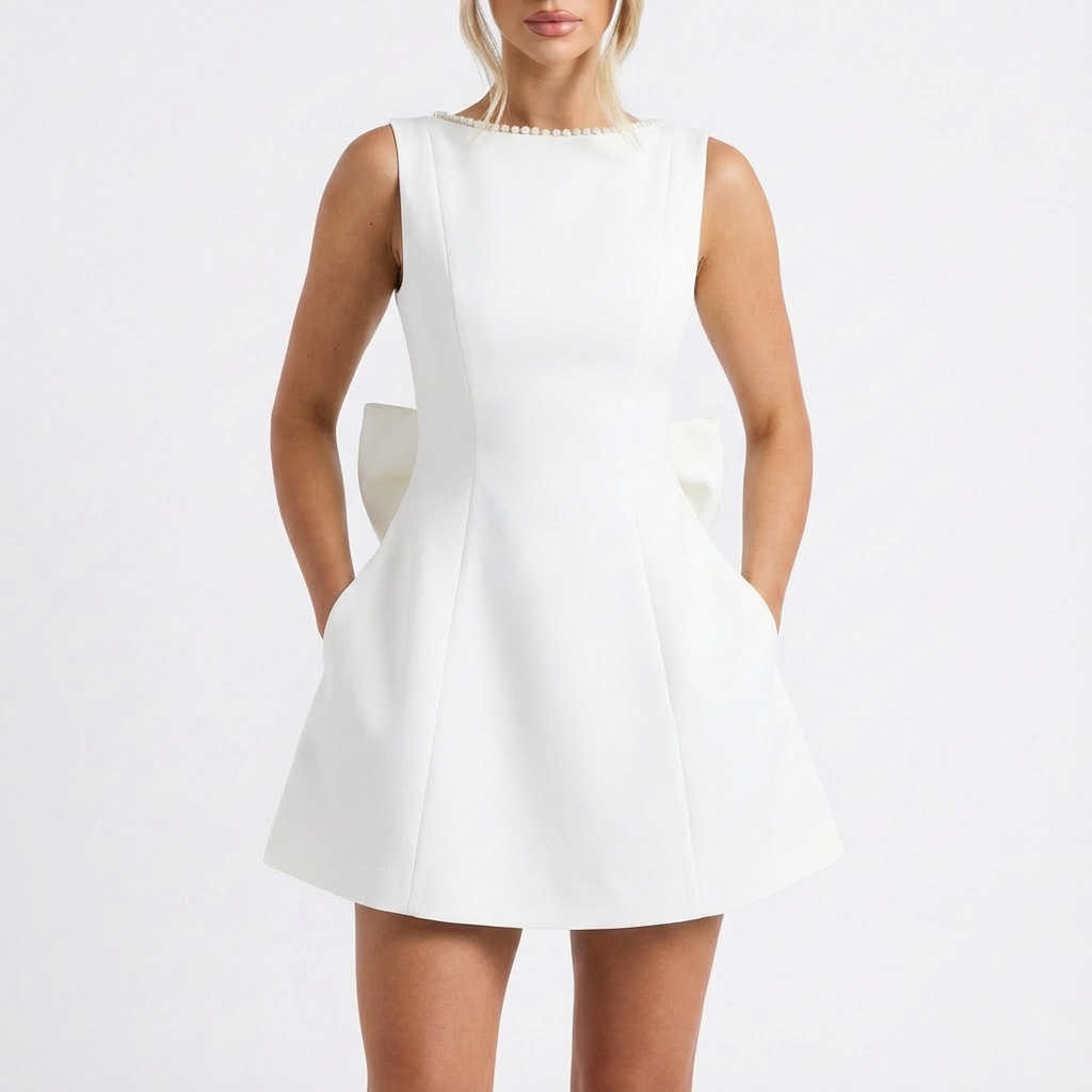 Poppy | Women's Mini Dress With Boat Neckline And Bow Detail | Feminine