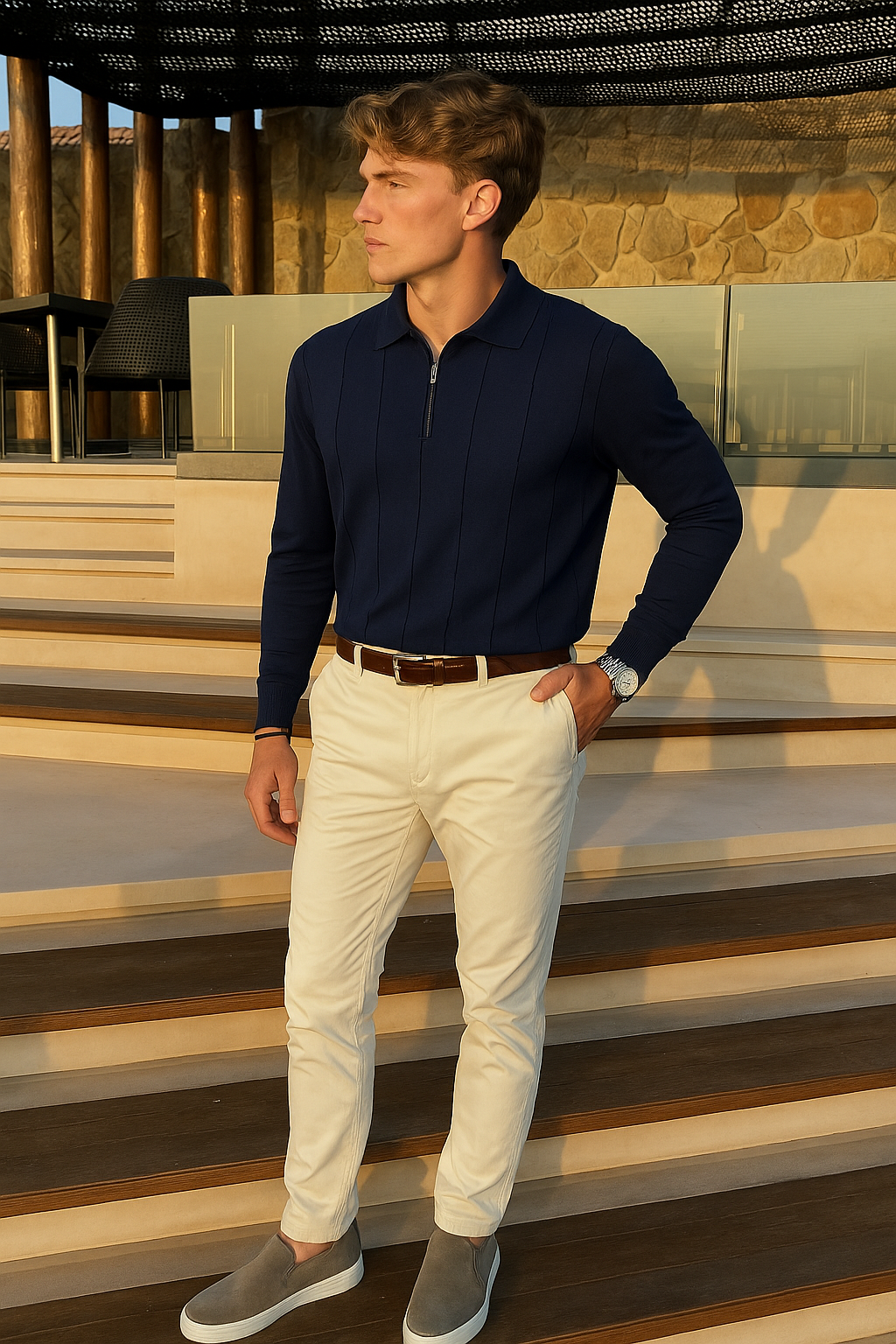 Premium Cashmere Half-Zip Sweater for Men – Luxurious Comfort, Vertical Rib Structure, Versatile Style