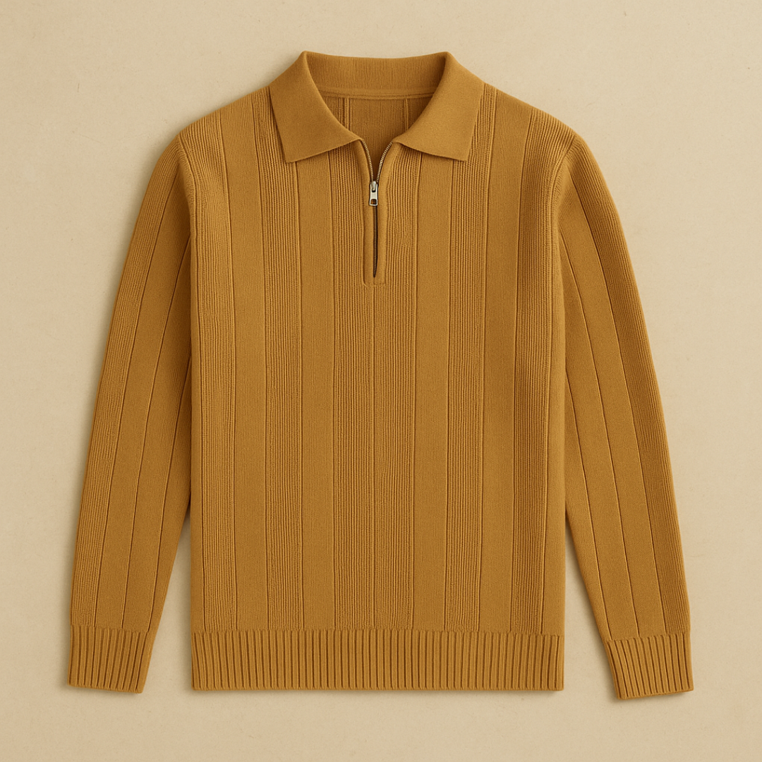 Premium Cashmere Half-Zip Sweater for Men – Luxurious Comfort, Vertical Rib Structure, Versatile Style