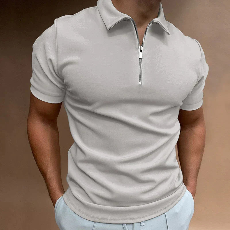 MEN'S COTTON BLEND ZIPPER POLO SHIRT WITH SHORT SLEEVES