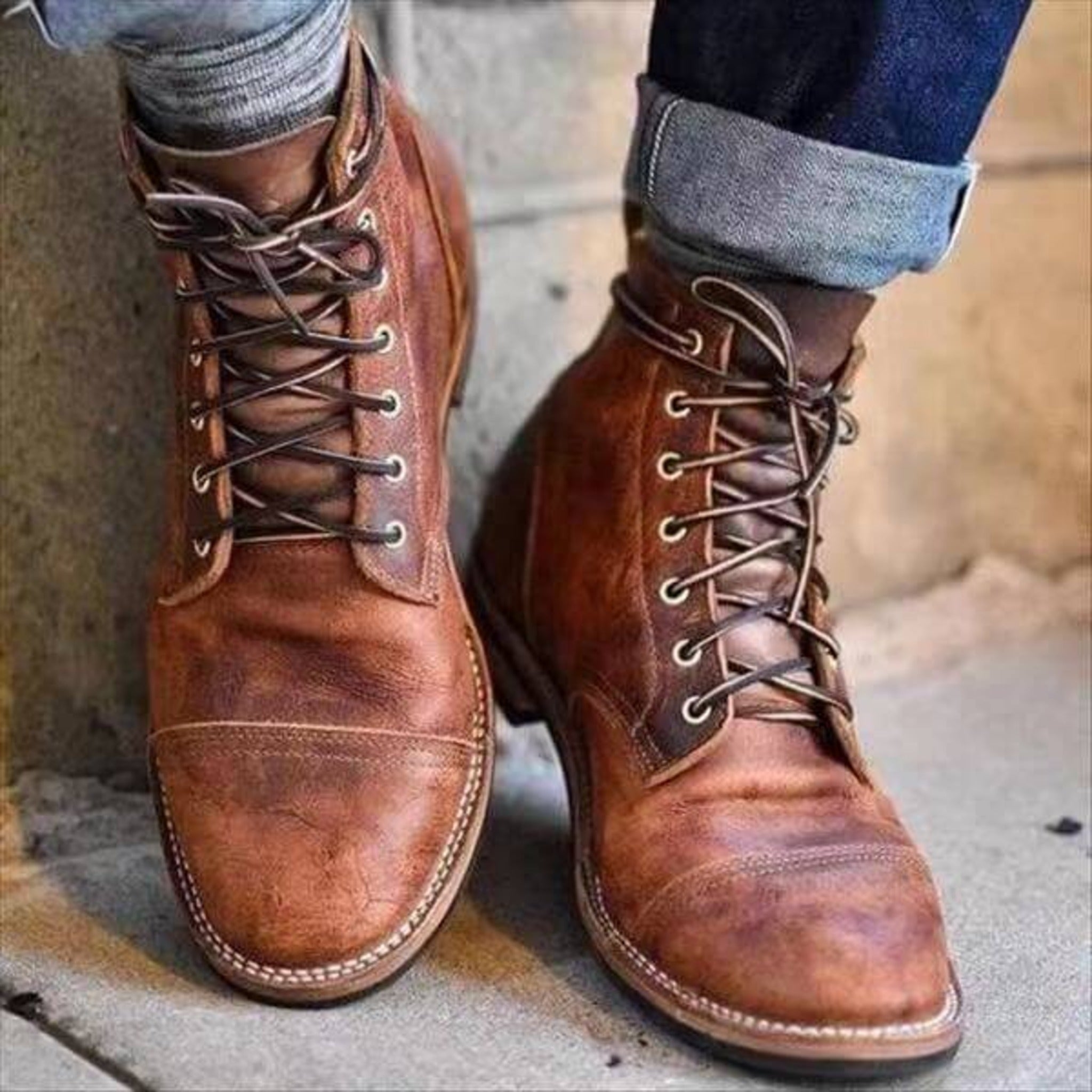 MEN'S LEATHER LACE-UP ANKLE BOOTS