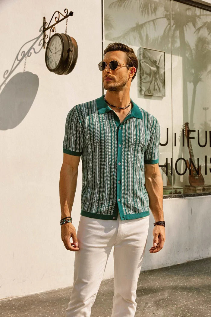 Retro Striped Polo Shirt for Men