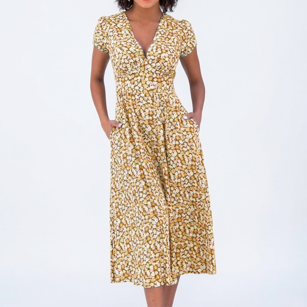 Rosie | Women's Floral V-Neck Midi Dress