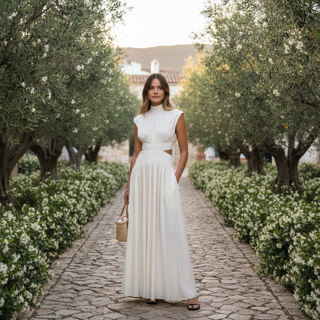 Rosie | Women's Maxi Dress With High Neckline And Ruched Detail | Elegant