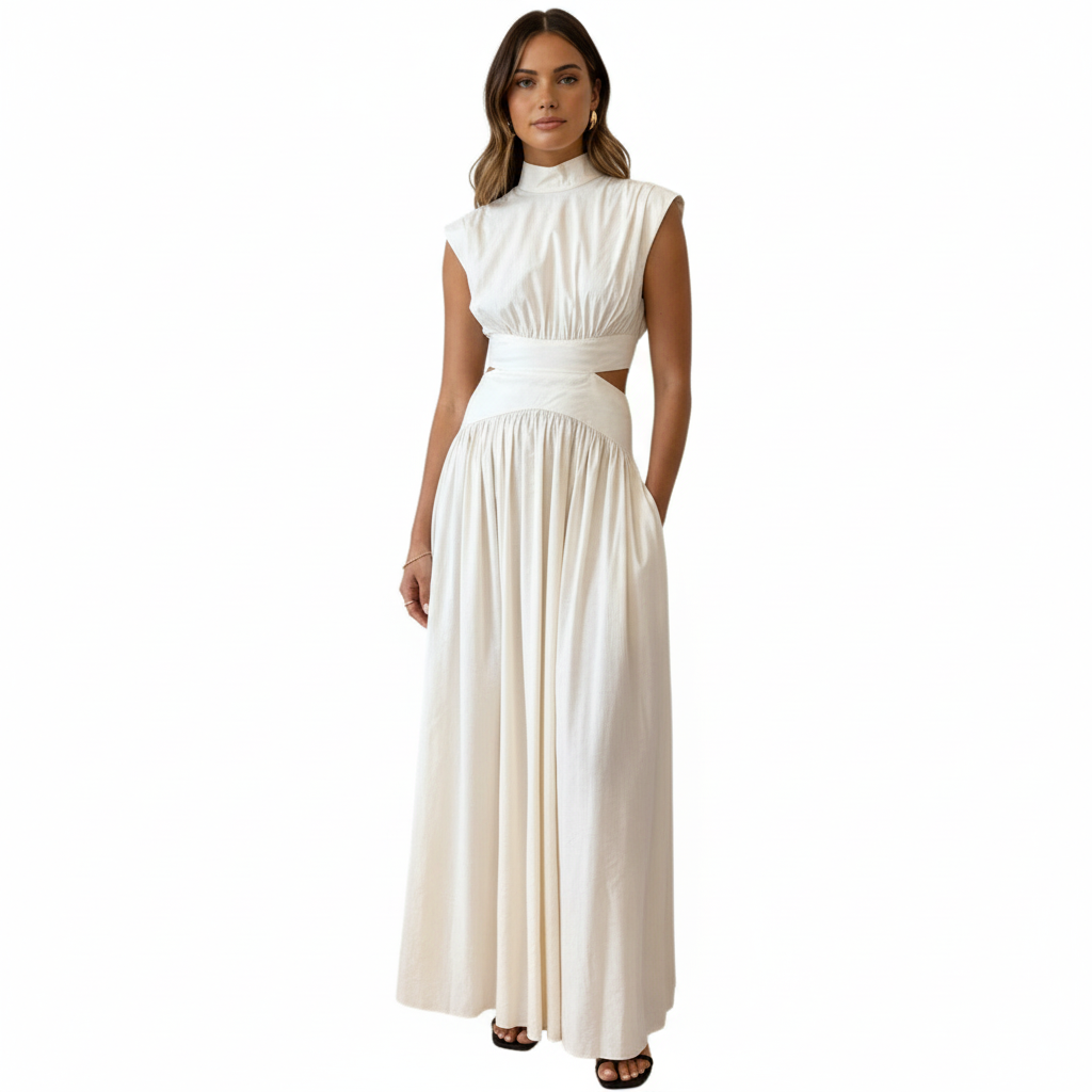 Rosie | Women's Maxi Dress With High Neckline And Ruched Detail | Elegant