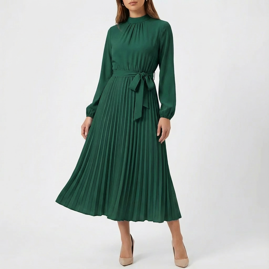 Rowan | Women's Long Sleeve Pleated Midi Dress