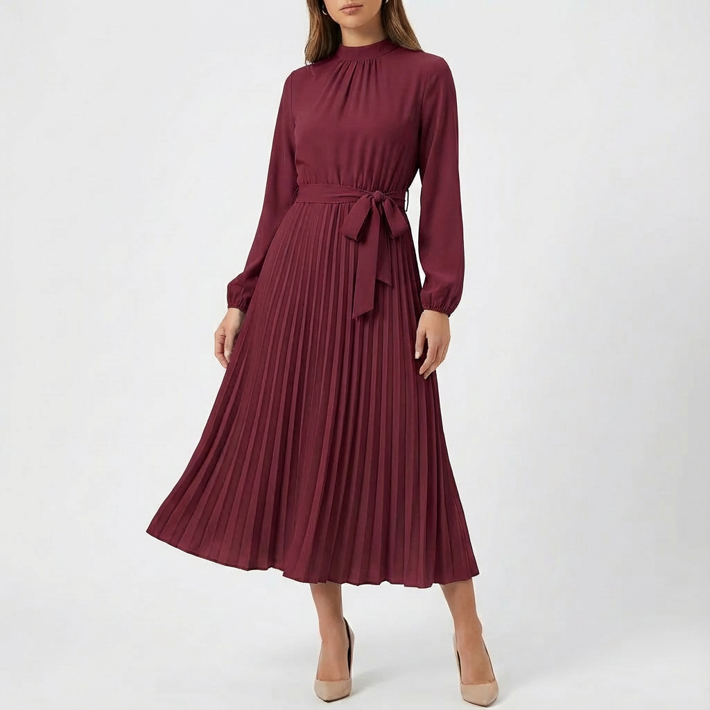Rowan | Women's Long Sleeve Pleated Midi Dress