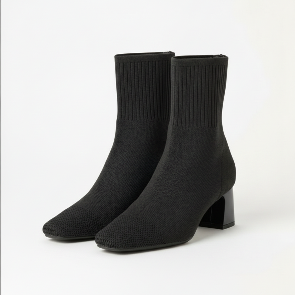 Ruby | Women's Knit Ankle Boots With Ribbed Detail And Block Heel | Elegant