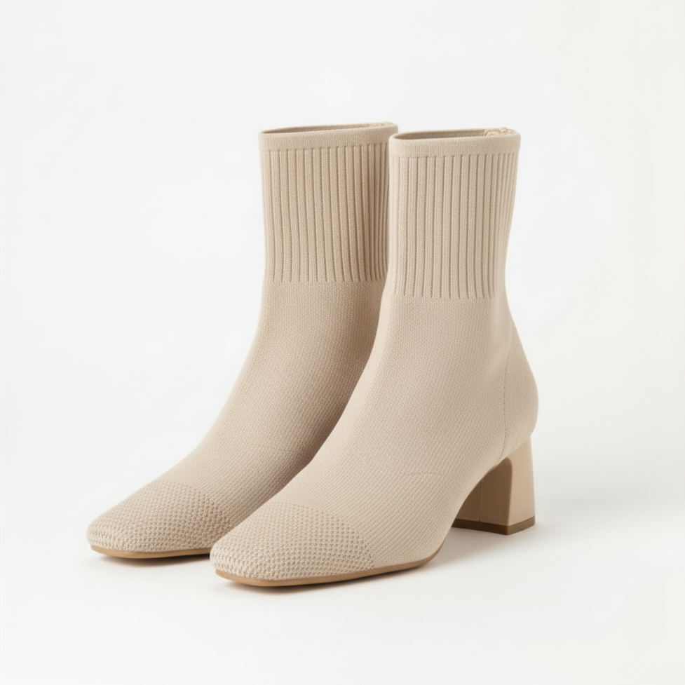 Ruby | Women's Knit Ankle Boots With Ribbed Detail And Block Heel | Elegant