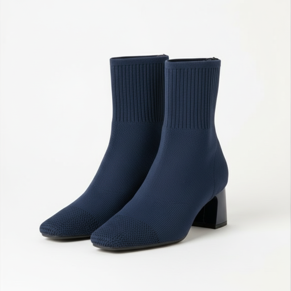 Ruby | Women's Knit Ankle Boots With Ribbed Detail And Block Heel | Elegant