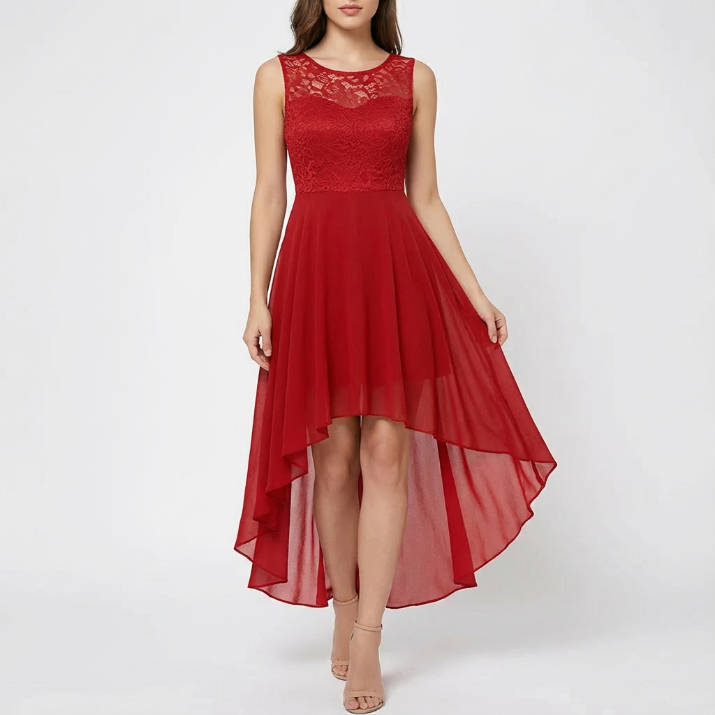 Ruby | Women's Midi Dress With High-Low Hem And Fitted Bodice | Elegant