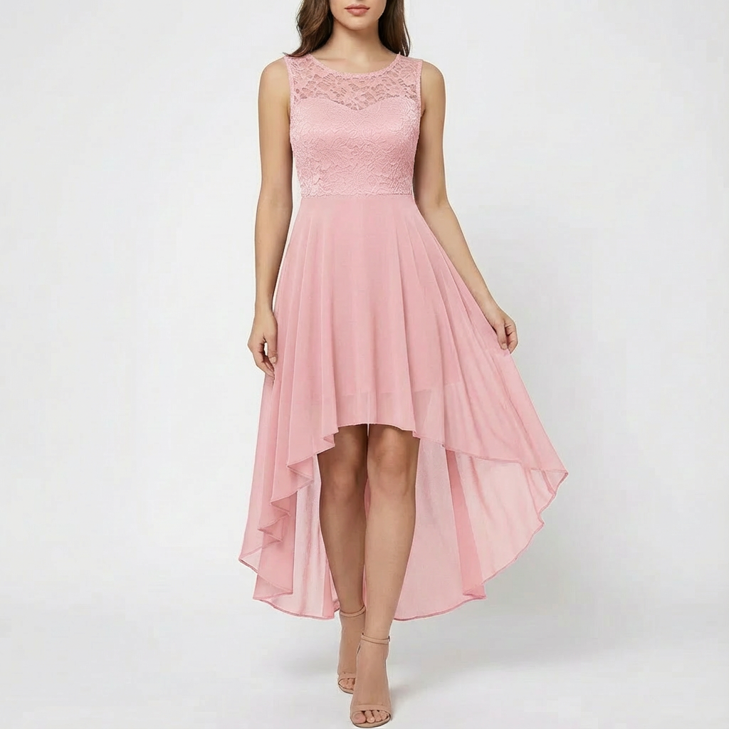 Ruby | Women's Midi Dress With High-Low Hem And Fitted Bodice | Elegant