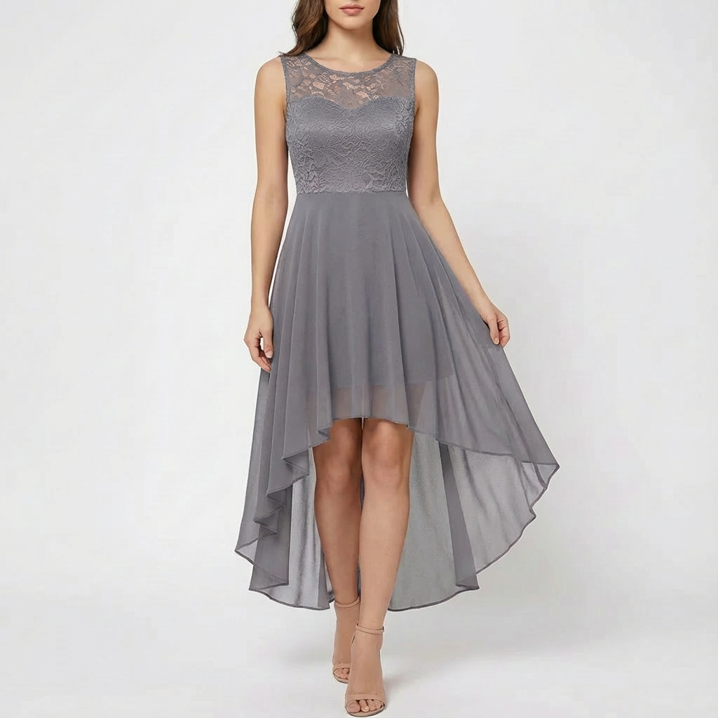 Ruby | Women's Midi Dress With High-Low Hem And Fitted Bodice | Elegant