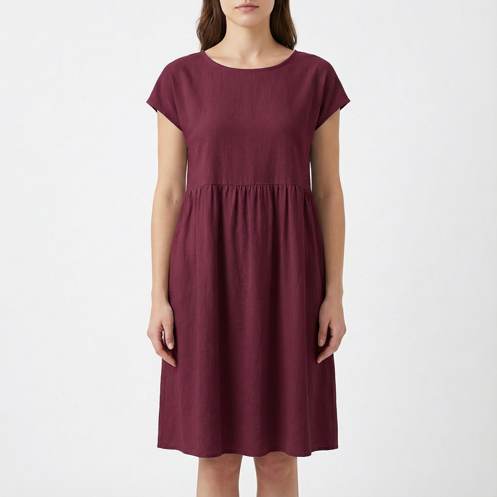 Ruby | Women's Midi Dress With Round Neckline And Gathered Waist | Relaxed