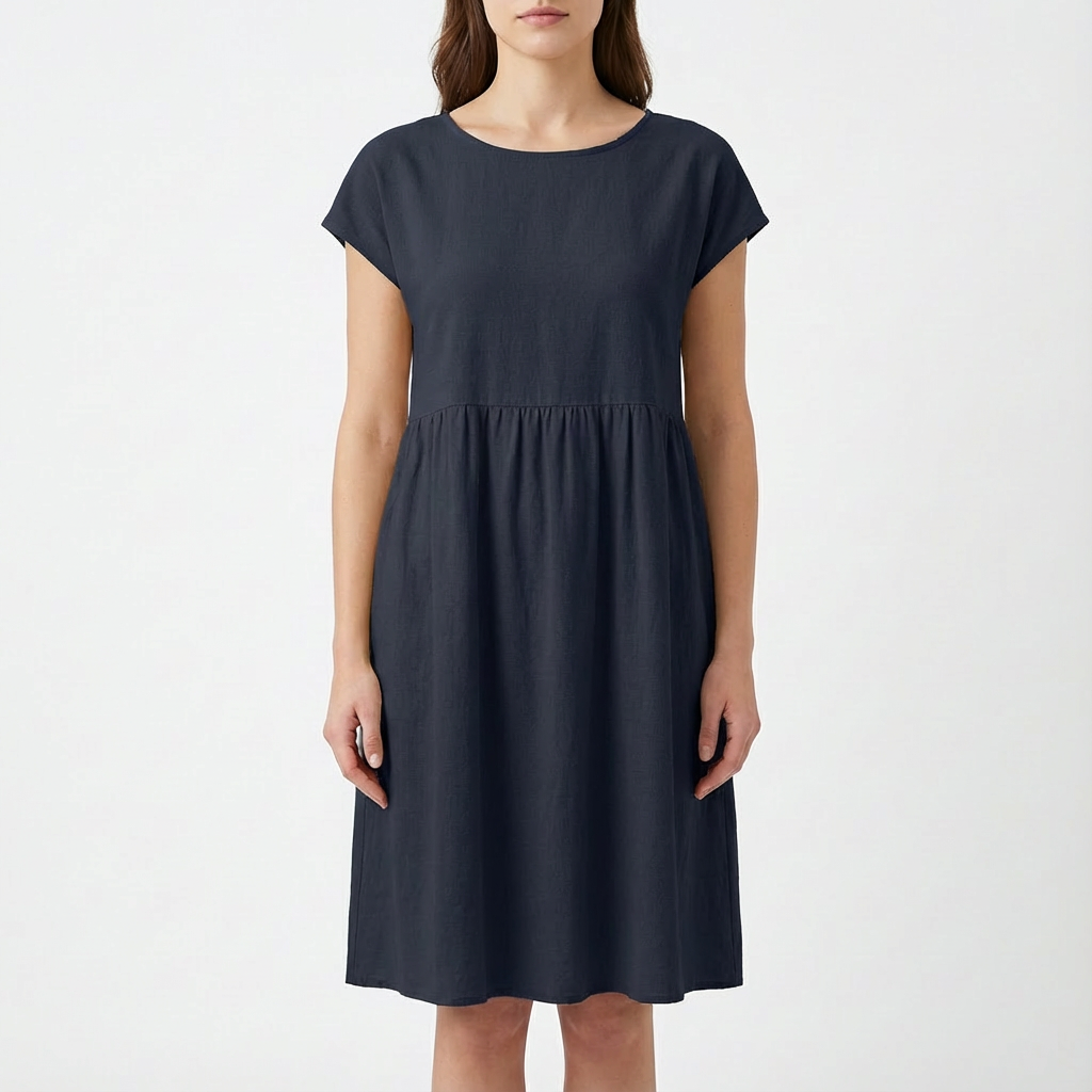 Ruby | Women's Midi Dress With Round Neckline And Gathered Waist | Relaxed