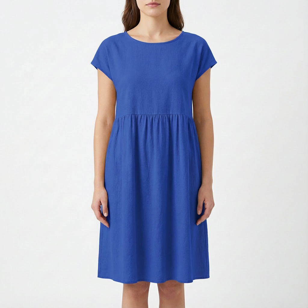 Ruby | Women's Midi Dress With Round Neckline And Gathered Waist | Relaxed