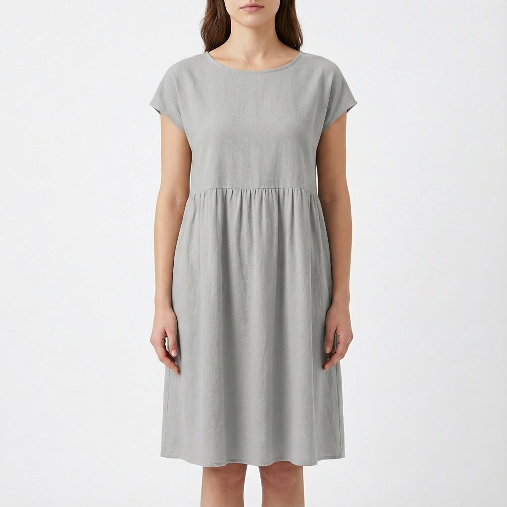 Ruby | Women's Midi Dress With Round Neckline And Gathered Waist | Relaxed
