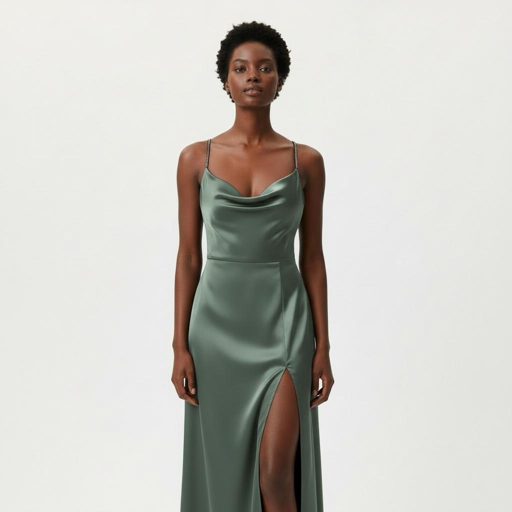 Ruby | Women's Slip Midi Dress With Cowl Neckline And Thigh Slit | Glamorous