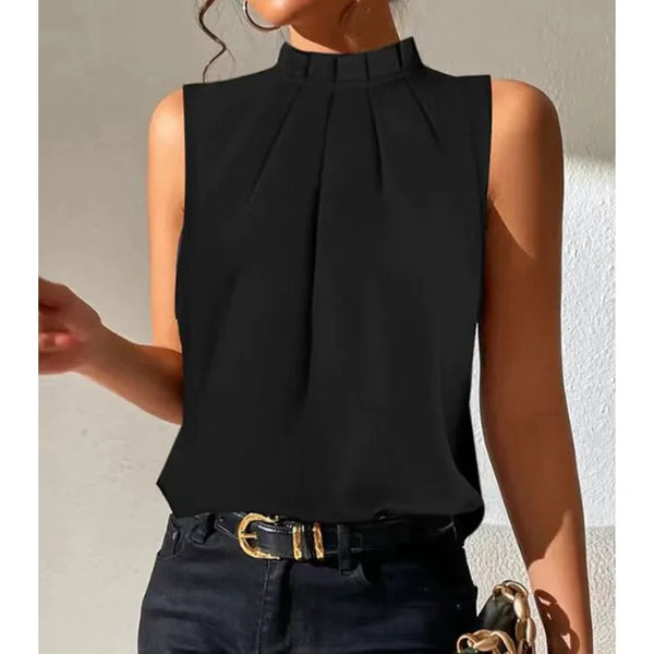 Women's Summer Blouse With Mock Neck