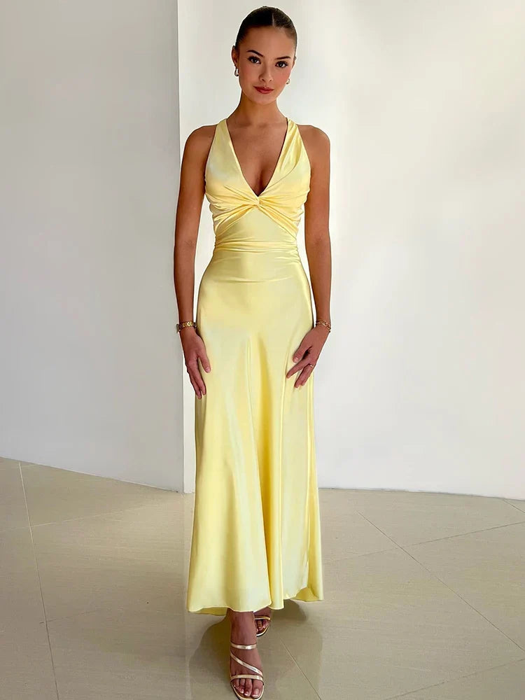 Women's Sleeveless Maxi Dress With Twisted Front & Smooth Finish