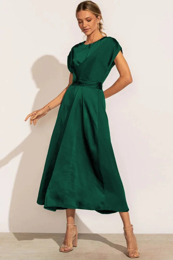 Women's Short Sleeve Midi Dress With Criss-cross Style