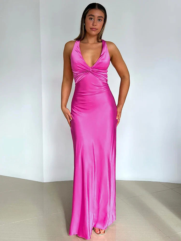 Women's Sleeveless Maxi Dress With Twisted Front & Smooth Finish