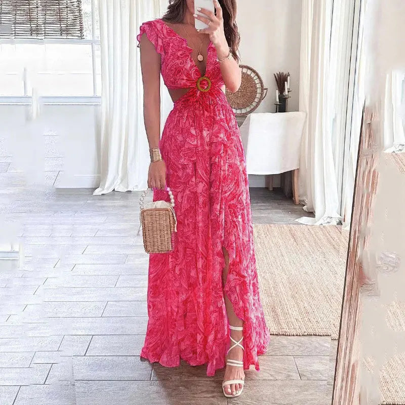 CHIC V-NECK MAXI FLORAL DRESS