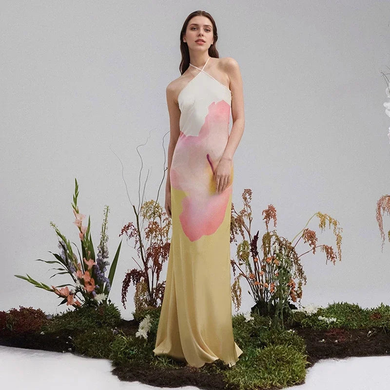 Women's Floral One-shoulder Maxi Dress With Draped Detail