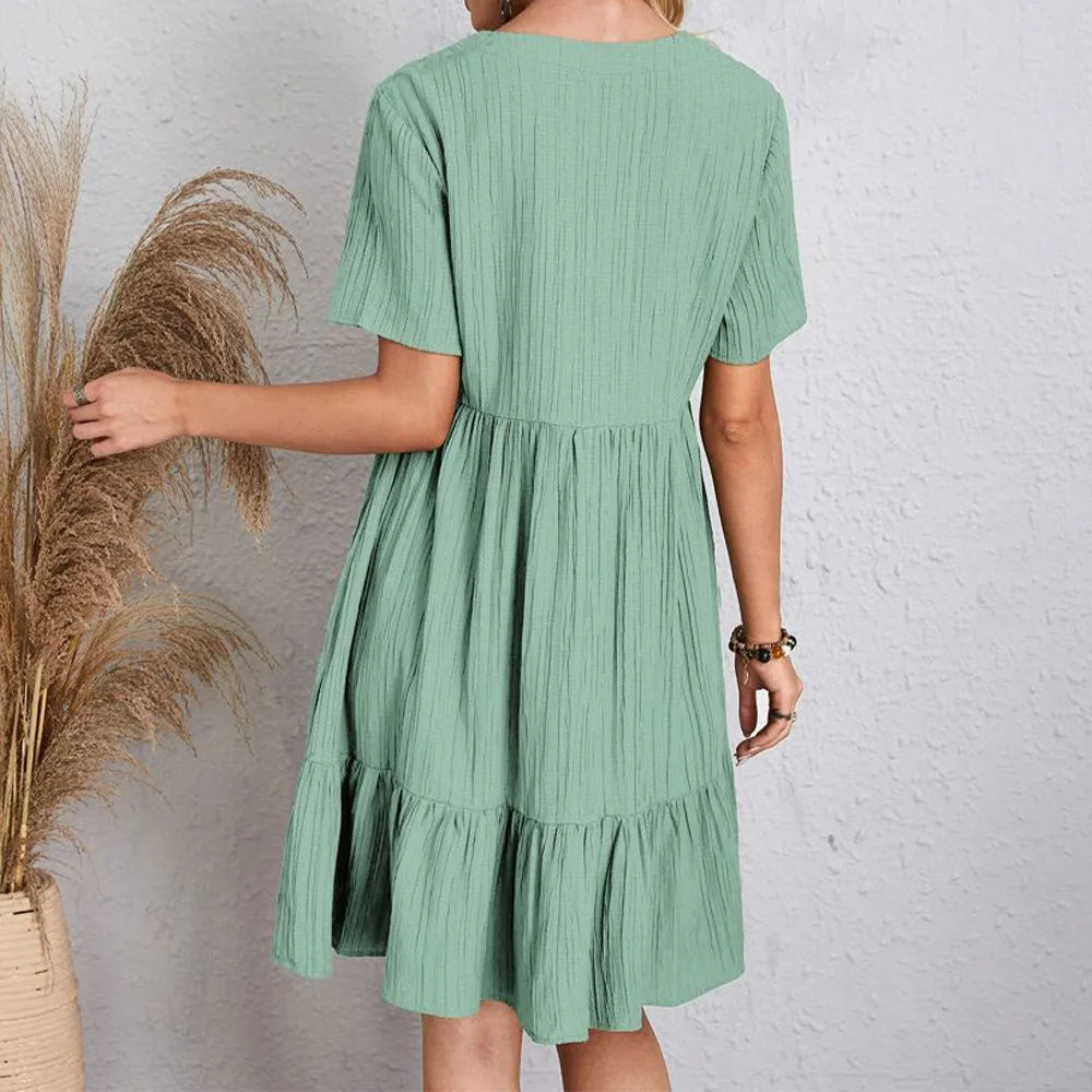 WOMEN'S BOHO CHIC MINI BOHO DRESS WITH RUCHES
