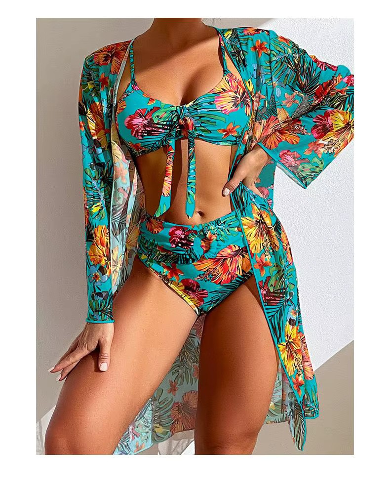 Women's Floral High Waist Bikini Set With Matching Cover-up