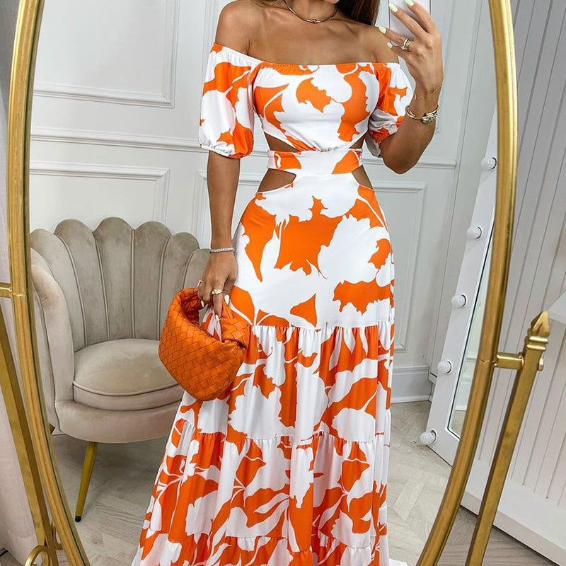 Women's Floral Maxi Dress With Cutout And Tiered Skirt