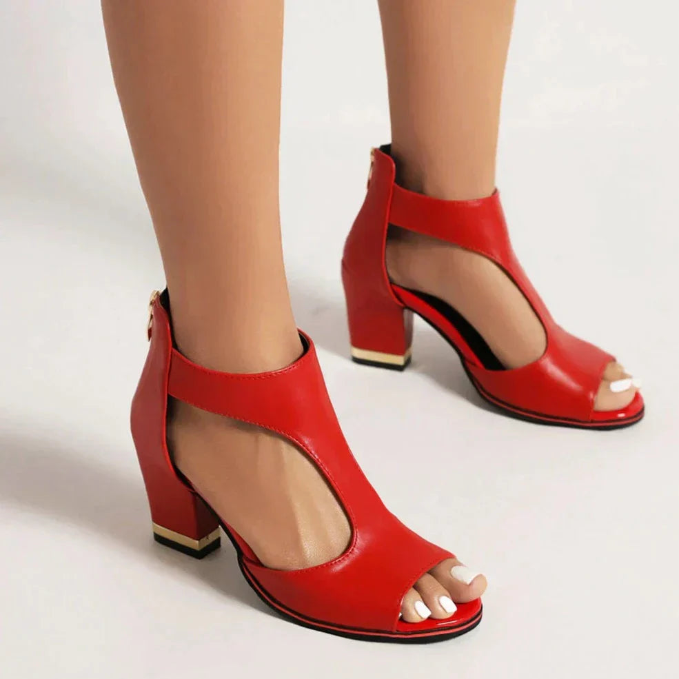 Women's Block Heel Sandals With Open Toe & Zipper Closure