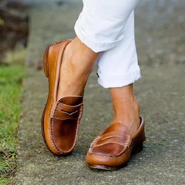 Women's Vegan Leather Loafers With Stitched Detail
