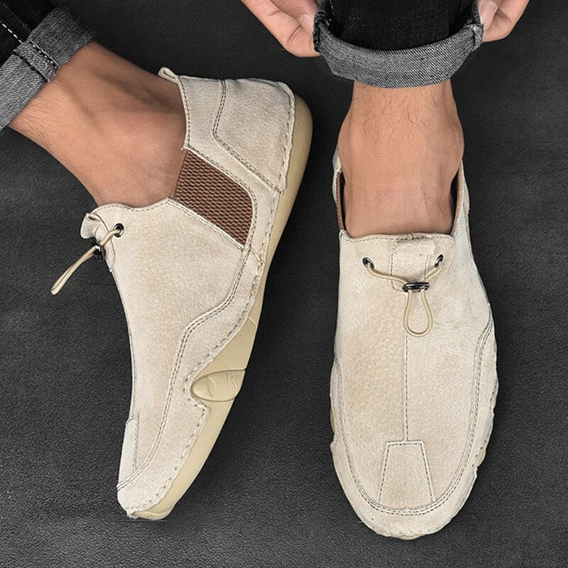Men's Suede Casual Sneakers With Elastic Lace Closure