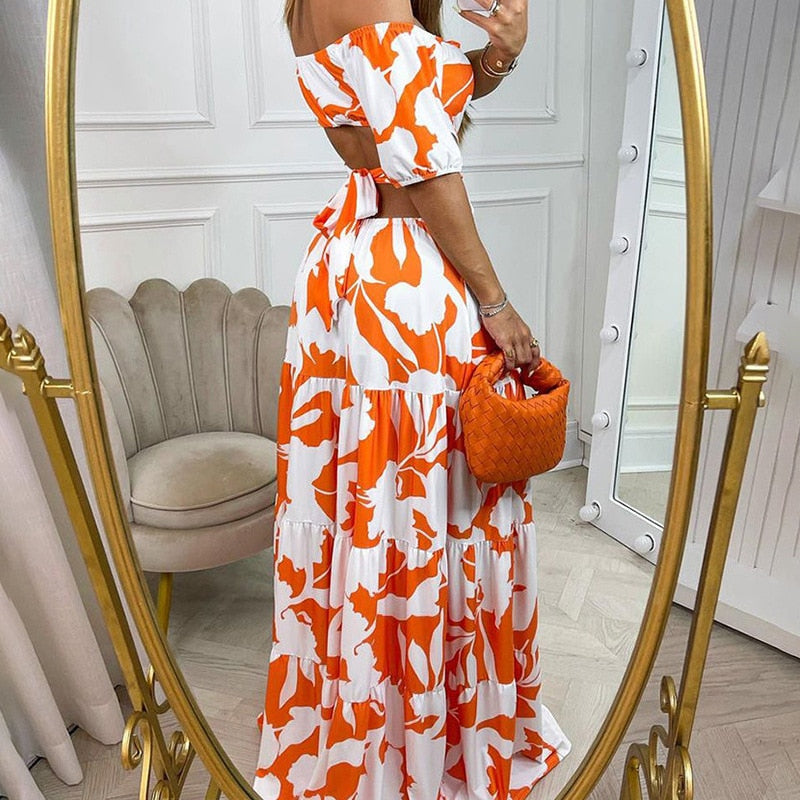 Women's Floral Maxi Dress With Cutout And Tiered Skirt