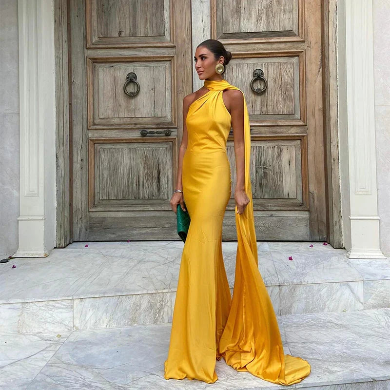 ONE-SHOULDER WEDDING GUEST MAXI DRESS