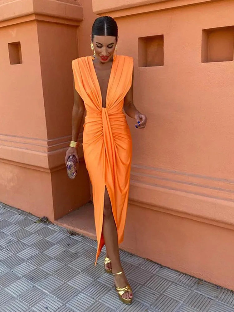 ELEGANT V-NECK PARTY  DRESS