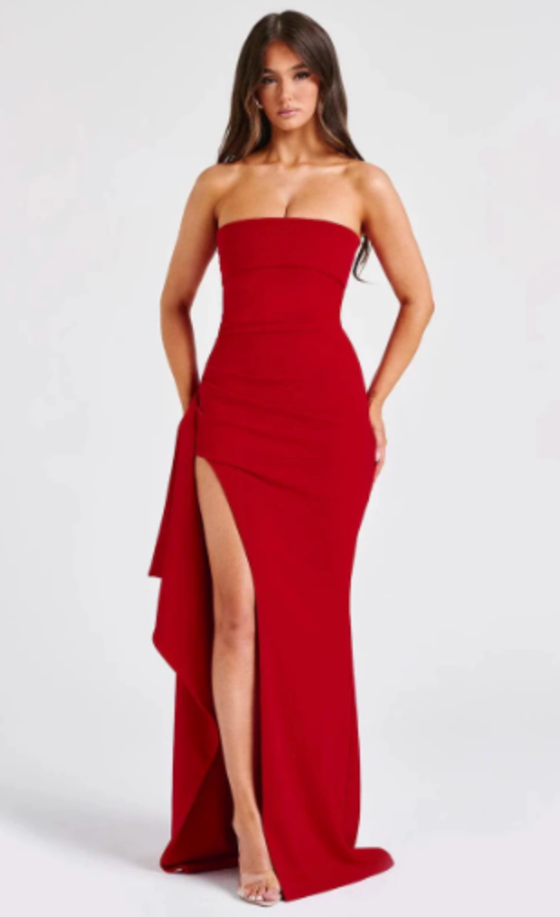 Women's Strapless Evening Maxi Dress With Thigh Slit