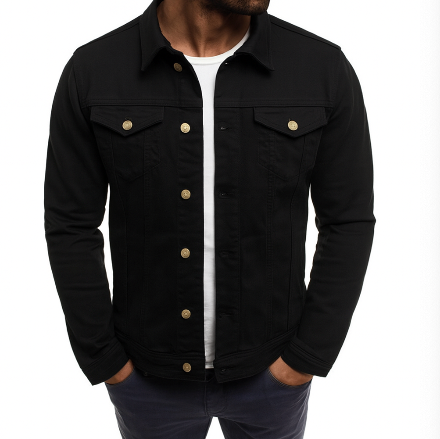 MEN'S CASUAL DENIM JACKET WITH BUTTON FRONT