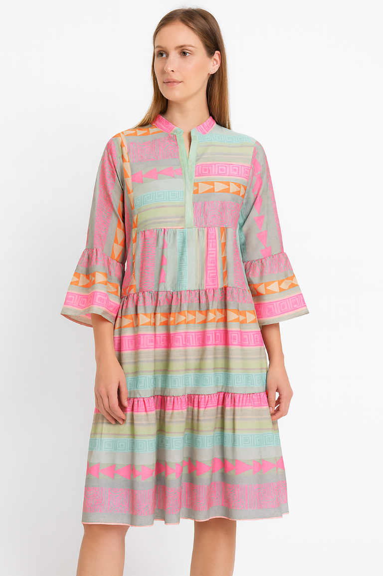 Boho Cotton Hemp V-Neck Midi Summer Dress