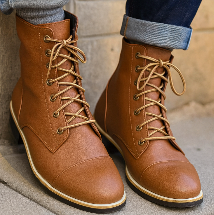 MEN'S LEATHER LACE-UP ANKLE BOOTS