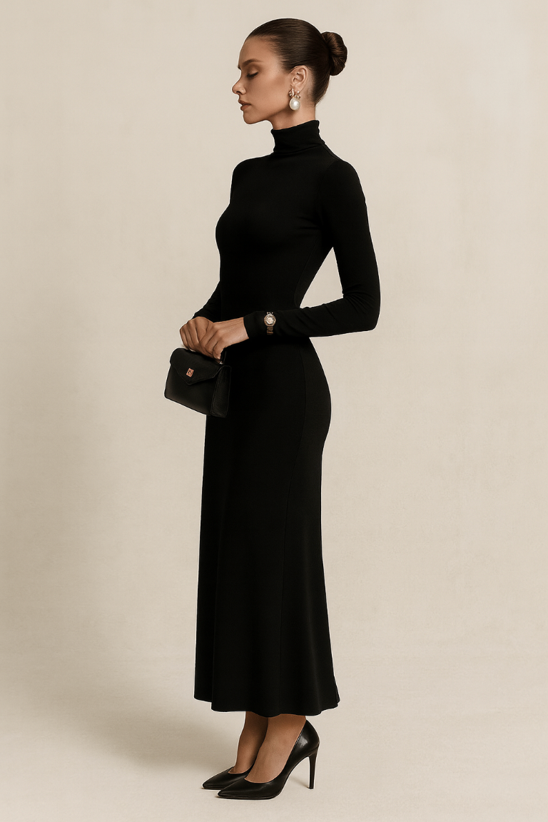 Women's Elegant High-neck Long-sleeve Maxi Dress