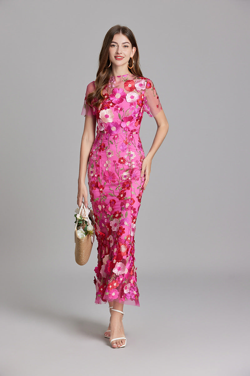 ELEGANT EMBROIDERED DRESS WITH TRANSPARENT SLEEVES