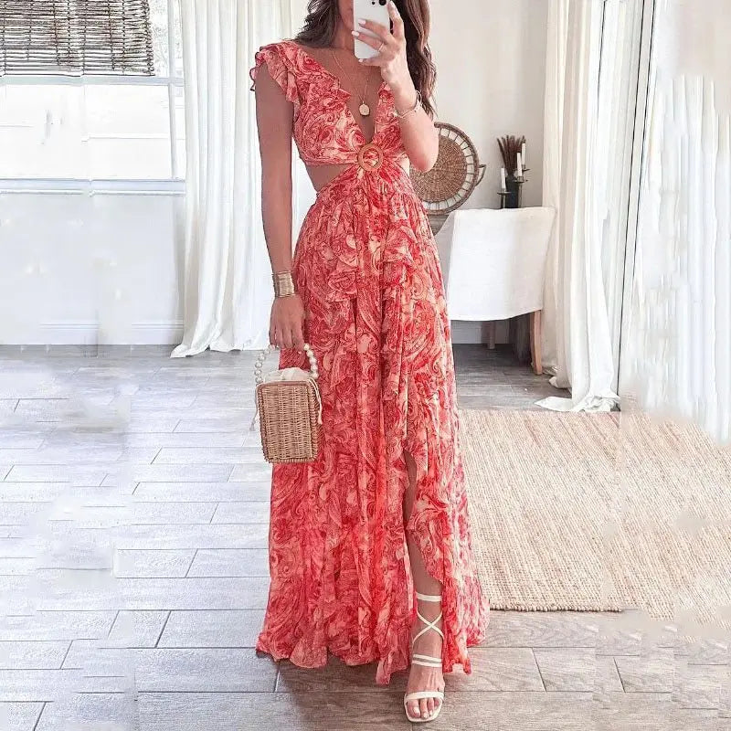CHIC V-NECK MAXI FLORAL DRESS