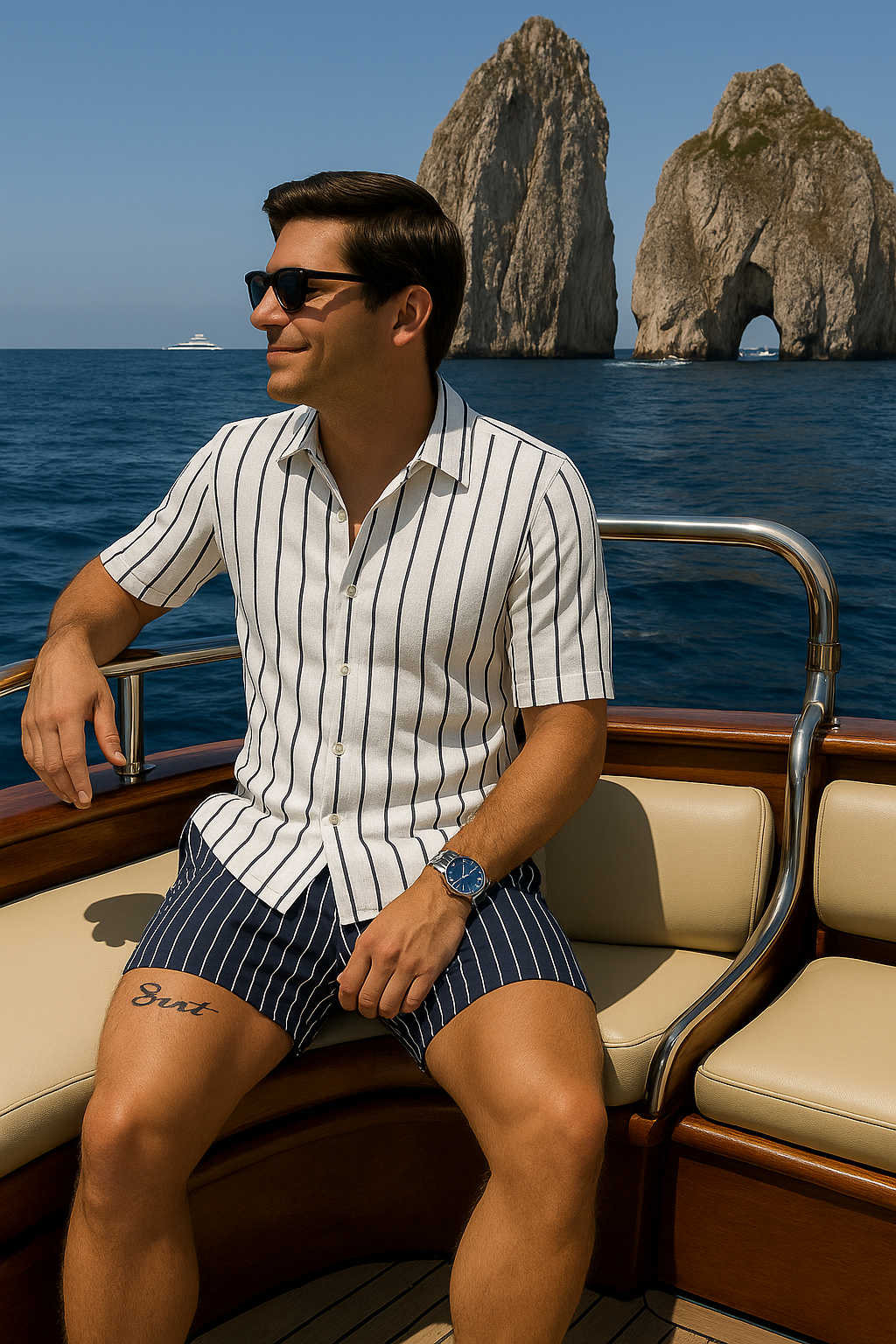 Lightweight Cotton Striped Beach Shorts Set