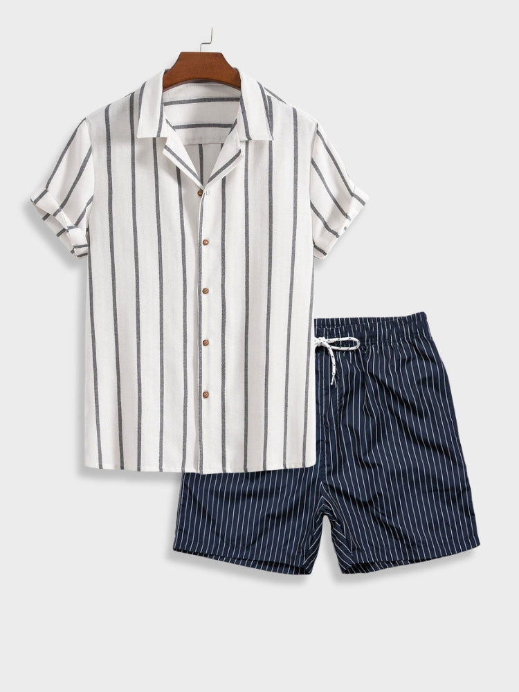 Lightweight Cotton Striped Beach Shorts Set